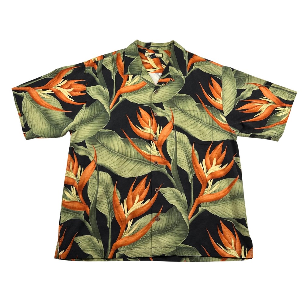 Vtg Tommy Bahama Shirt Mens Large Silk Loop Collar Bird Paradise Floral Tropical